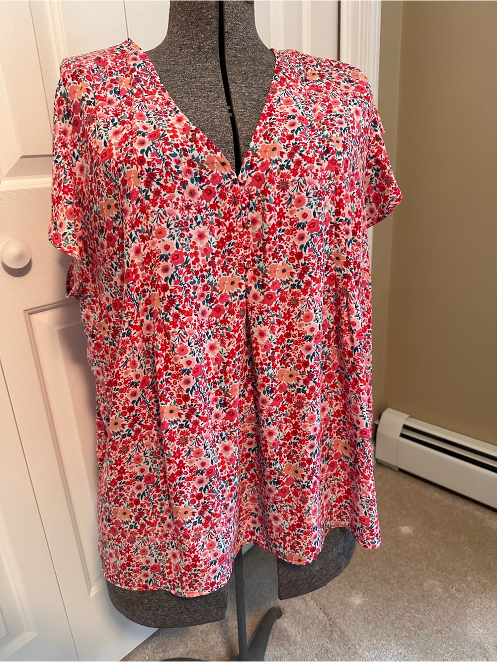 Carolina Belle Red Floral V-Neck Blouse